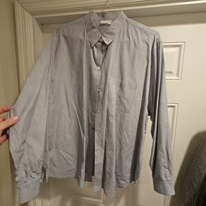 Ulla Popken Blue and White StripedCasual Button Down Shirt